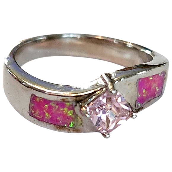 💍NEW & BEAUTIFUL💍 Pink Opal‎ Inlay  Silver Ring Size 7 - Picture 4 of 9